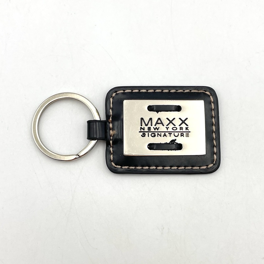 Vintage 2000s Maxx New York Signature Keychain Key Fob Black Silver Tone